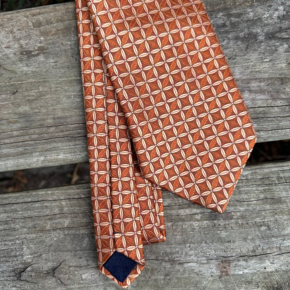 Vintage Silk‎ Necktie Handmade Orange Beige Geometric Business Wedding Party
